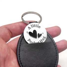 Anwlki Pocket Hug Token Long Distance Relationship Keepsake Inspirational Gift with Leather Token Holder Keychain, silver