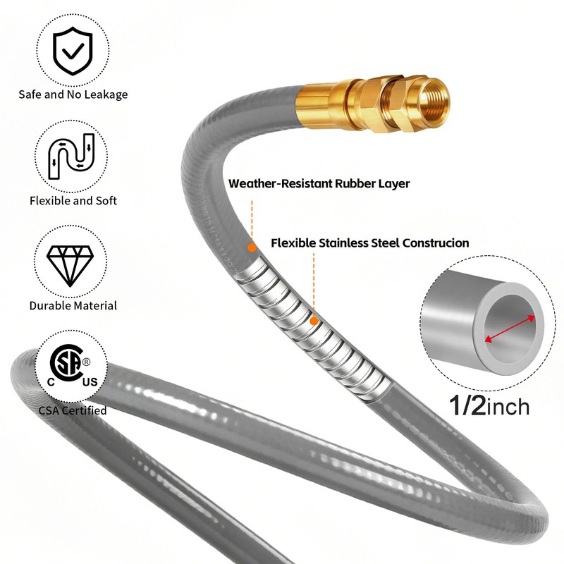 Teupoa 6 FT 1/2" ID Natural Gas Grill Hose with