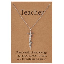 Lcherry Teacher Cross Pendant Necklace Religious Jewelry for Women
