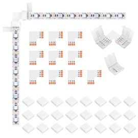 10 Piezas Conector LED 4 Pines en Forma L para Extensión del Adaptador de Tira LED, sin Soldadura Cables, sin Necesidad Cable, 10mm de Ancho