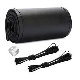 Ziciner - Funda de piel auténtica para volante, con puntadas en envoltura, protector de volante de coche transpirable antideslizante para un diámetro máximo de 15 pulgadas, costura DIY con hilo de