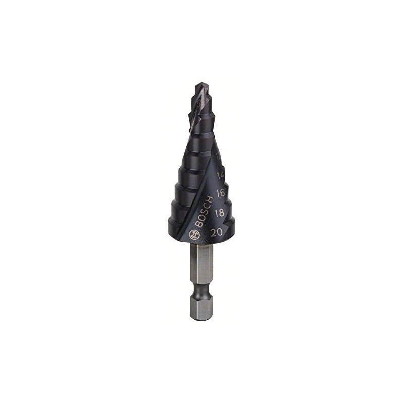 Bosch 2608588070 4/6/8/10/12/14/16/18/20 mm 1/4-Inch Hex HSS-AlTiN Step Drill Bits