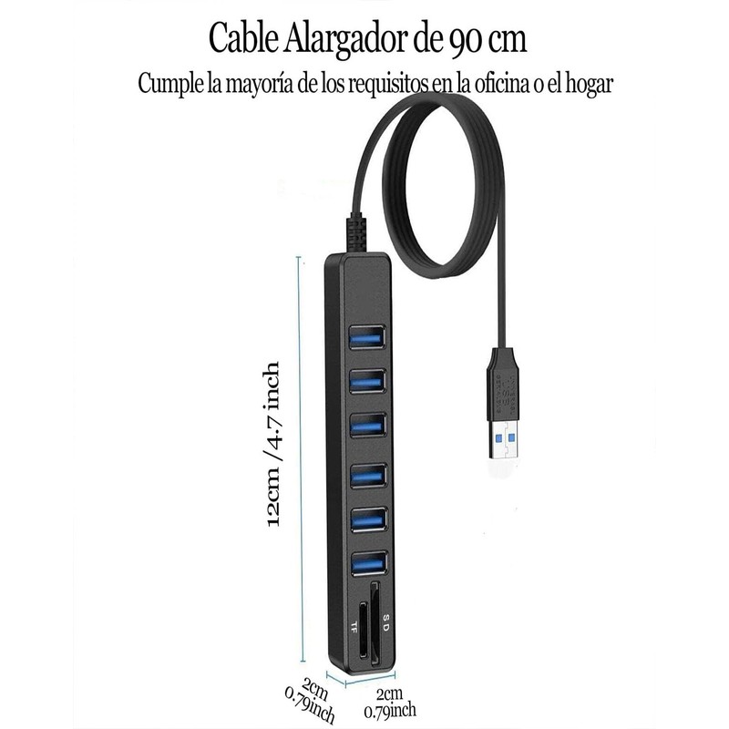 Hub USB 2.0, Multicontacto USB con 6 Puertos USB Incluyendo