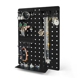 Wall Pegboard Jewelry Organizer - Versatile Jewelry Holders for Necklace Earring Bracelet Ring with Magnetic Racks Display Tray S Hooks J Hangers - Hanging Cabinet Closet Dresser Adhesive Mount Set