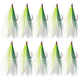 Bucktail Teasers Fishing Hook Saltwater Fishing jig Hooks Fishing Lures with Crystal Flash Feather Bucktail Teasers for Catfish Cod Flounder Fluke Haddock (Green&Yellow)