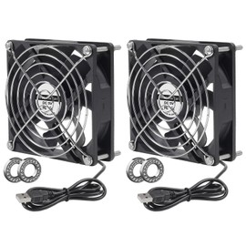 AITRIP 2 Pack 9225 5V USB 92mm (92mm x 92mm x 25mm) 5V USB Double Ball Bearing with Fan, Metal Grill Fan for DIY, Cooling, Ventilation