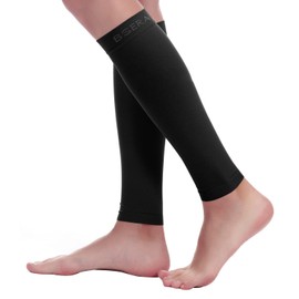 BSERA Medias de compresión para pantorrilla para mujer, 2 pares de 15-20 mmHg, soporte para pantorrilla, calcetines de compresión sin pies para espinillas, venas varicosas, recuperación (negro, S)