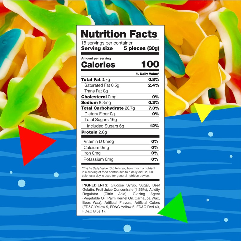 Gummy Sharks Candy, Mixed Fruit Flavors (1 Pound Bag)