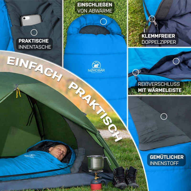 NORDBÄR® Summer Sleeping Bag Ultralight & Compact [750 g] with