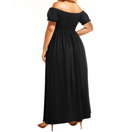 Black Off Shoulder Summer Dress for Women Plus Size Wedding Guest Cocktail Maxi Casual Split Sundress with Pockets