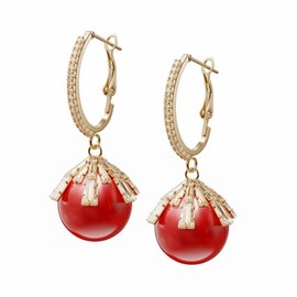 Lova Jewelry - Pendientes colgantes de perlas de cristal para mujer, tono dorado con circonita cúbica, Zinc, circonita