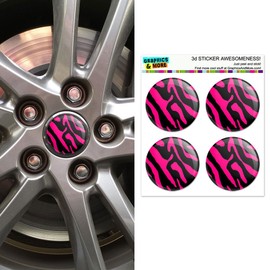 Graphics and More Zebra Print Black Hot Pink Wheel Center Cap 3D Domed Stickers Badges - Set of 4