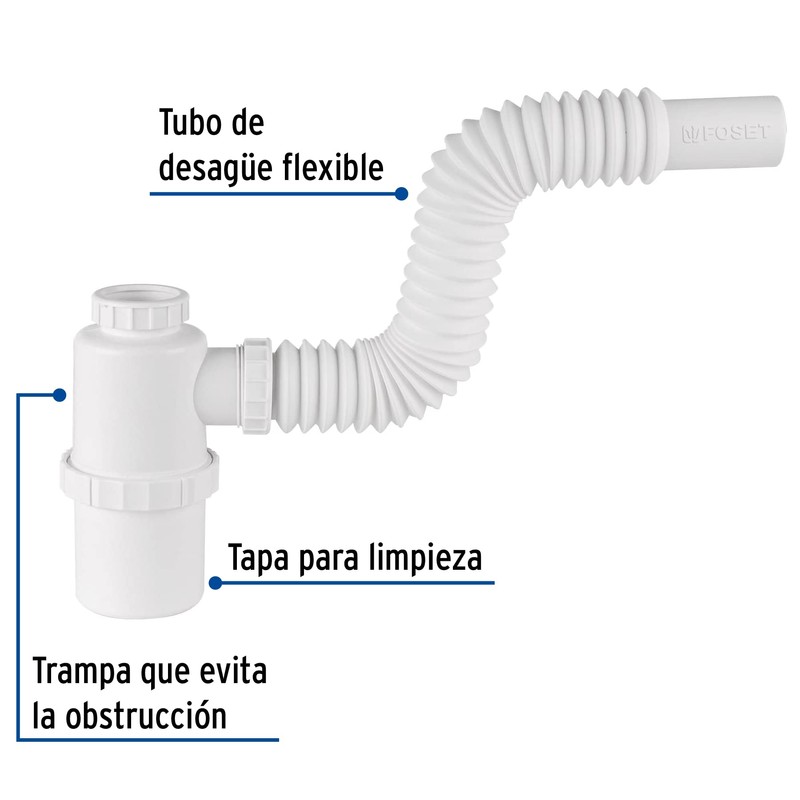 Foset CE-293, Céspol flexible sin contra, de bote para fregadero