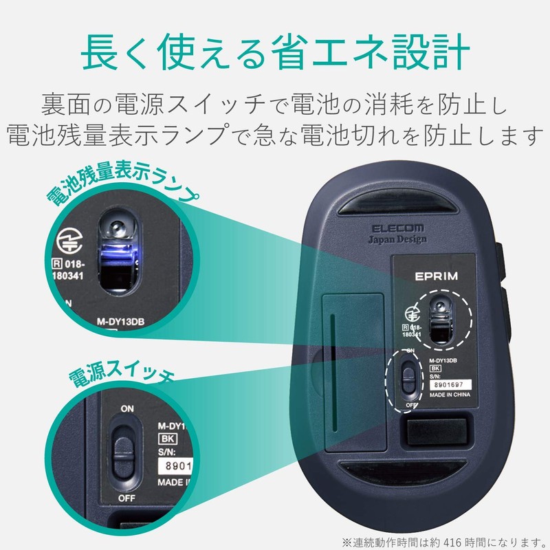 Elecom M-DY13DBXBK Wireless Mouse (Receiver Included) M Size 5 Buttons