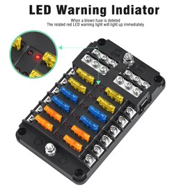 12-Way Marine Fuse Block,Waterproof 12v Fuse Block with LED Indicator for 12V/24V Automotive Golf Cart Truck Car Boat Marine RV Motorcycle