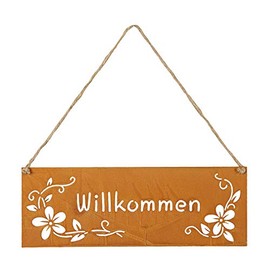 levandeo Sign Welcome 25 x 9 cm Outdoor Garden Decoration Rust Flowers Metal Door Sign Wall Picture Outdoor Decoration