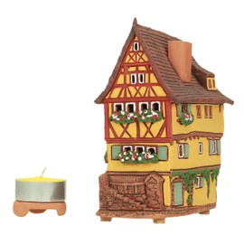 Midene Ceramic House Tea Light Candle Holder Home Decor Clay Miniature House Replica of Historic Plönlein in Rothenburg Mini House Handmade