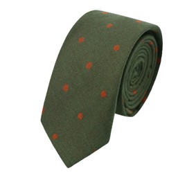 Luckyvestir Ties for Men, Cotton Linen Mens Ties Skinny Tie Solid Color Necktie for Wedding Groom Groomsmen (Polka dot: Olive green)