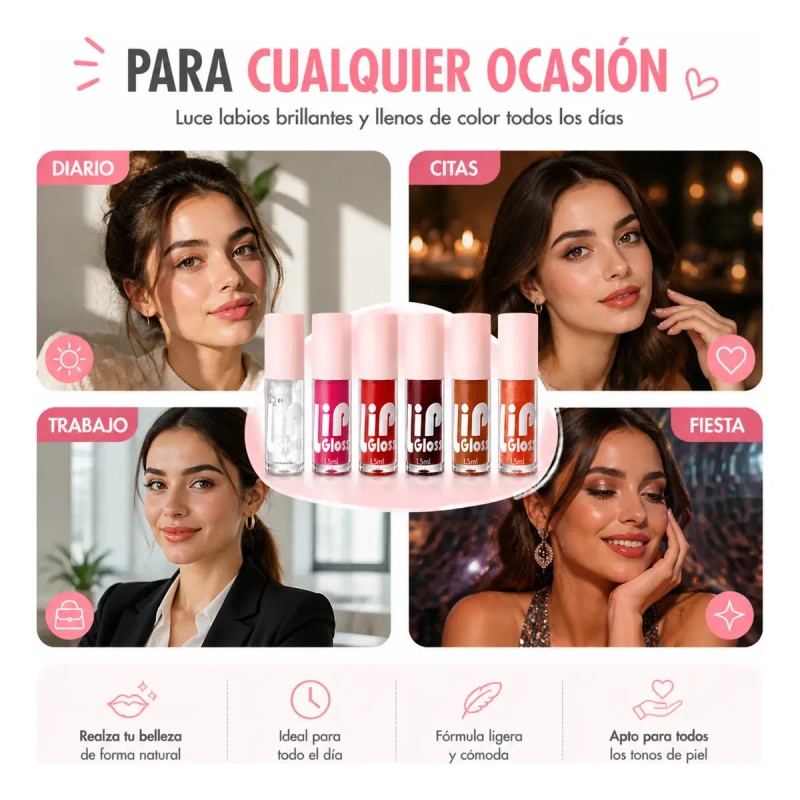 Set De 6 Aceites Para Labios Lip Glow Oil Gloss