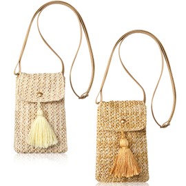 Sweetude 2 Pcs Straw Beach Bag for Women Summer Woven Straw Purse Cute Shoulder Crossbody Handbags for Women(Vivid,Khaki, Beige)