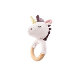 maximo Rattle Unicorn Knitted Wooden Ring Muslin