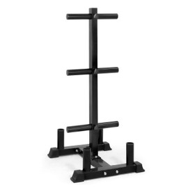 CAP Barbell Olympic Bumper Plate Tree Rack with 6 Weight Plate Posts and 4 Barbell Storage Holders – Heavy-Duty Steel Gym Organizer for Olympic Plates and Bars - Black