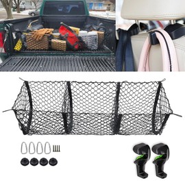 x xotic tech Cargo Net Trunk Bed Organizer, Heavy-Duty Stretchable 3 Pocket Mesh Storage Net Grocery Holder with 4 Metal Hooks, Universal for Van, SUV, Pickup Truck Bed (51.1" X 15.7" X 15.7 ")