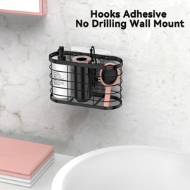 Organizador de herramientas para el cabello 3 en 1 - Altura ajustable montado en la pared/puerta de gabinete Organizador de baño, debajo del fregadero para secador de pelo, planchas planas