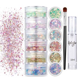 Chunky Glitter Crafts, 6 Colours Sequin Glitter Face, Glitter Powder Sequin Set, Festival Body Glitter Body Glitter for Face Nails Eyes Hair, Masquerade Party Glitter and Accessories (03)