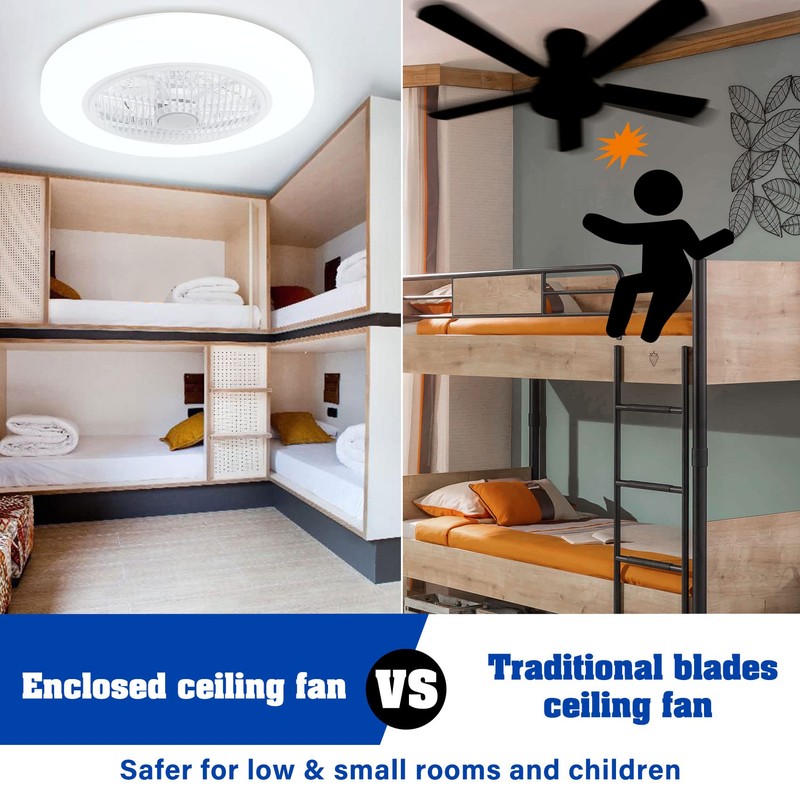 TCFUNDY Enclosed Low Profile Ceiling Fan with Light, Bluetooth Speaker,