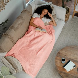 Muslin Blanket Adult Extra Large Throw 50 x 60 Inch 6 Layer Cooling Cotton Soft Breathable Throw for Bedroom Living Room Couch (Lace Pink, Throw - Muslin)