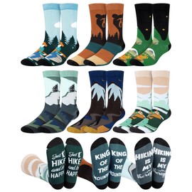 Eurzom 6 Pairs Camping Hiking Socks for Men Fun Camp Hike Themed Socks Novelty Gifts for Outdoor Activities Lover (Hiking)