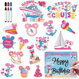 Pink Mouse Cruise Birthday Door Decorations Magnetic - 16 Pcs Happy Birthday Magnet Cabin Door Stickers, Cute Funny Cabin Ship Carnival Party Supplies Holiday Statero Accessories