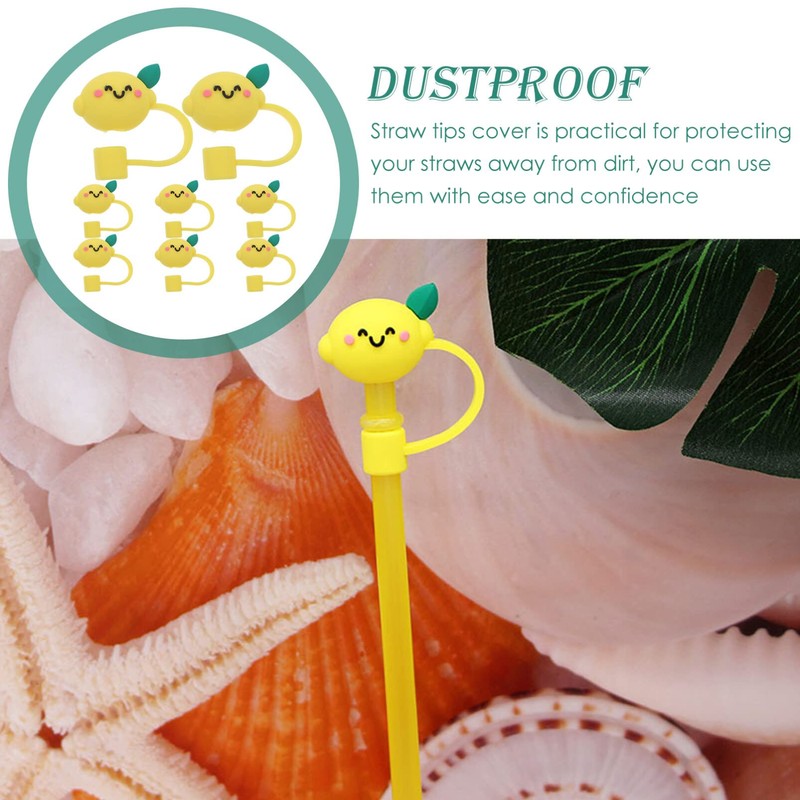 STOBOK 8pcs Lemon Drinking Straw Caps Silicone Straw Tips Cover