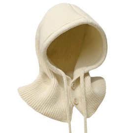 JSTHHTT Winter Hats for Women, with Drawstring Warm Hooded Scarf Hat, Winter Beanie Hat, for Outdoor Sports, Winter Gift (Off White)