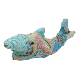 Ebros Small Nautical Marine Ocean and River Life Animal Hand Stitched Paper Mache Wrapped in Colorful Sari Fabric Figurine Home Accent Collectible (Great White Shark)