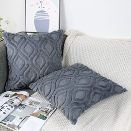 NIULAA 2er Set Plüsch Wolle Kissenbezug 45x45 Anthrazit Grau Samt Boho Deko Kissen Flauschig Couchkissen Dekokissen Fell Kissenbezüge für Sofa Wohnzimmer Modern Kissenhülle Bezug Sofakissen
