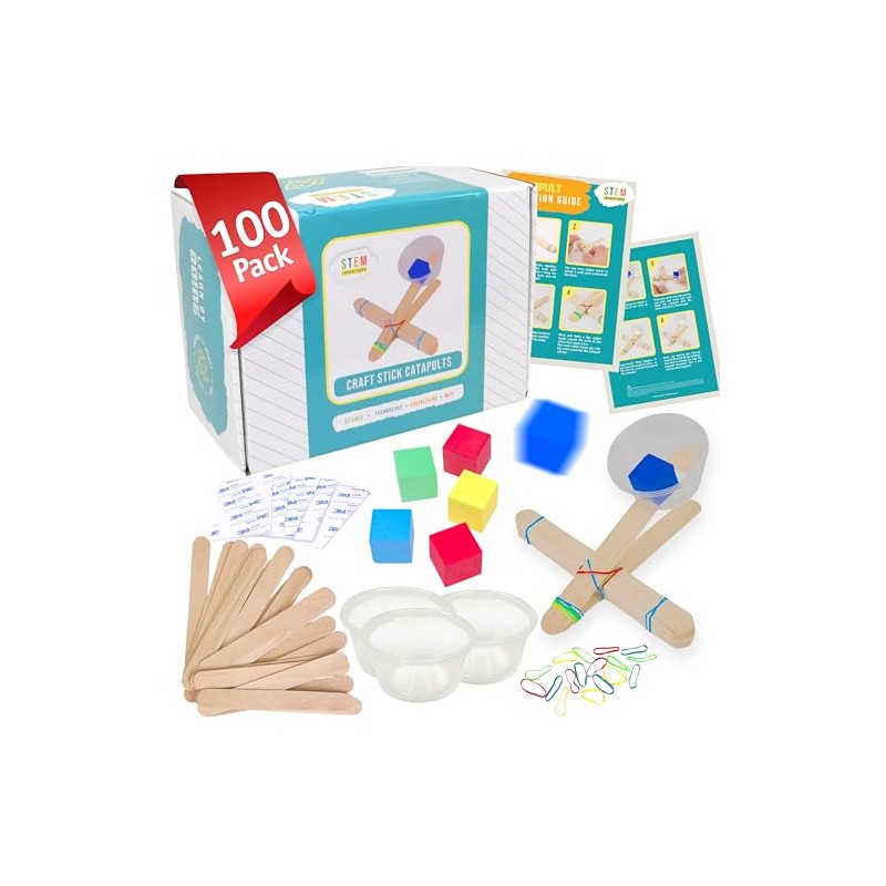 Catapult Kit, 100-Pack – Build 100 Mini Catapults, Complete STEM