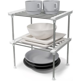 carrotez Cabinet Organizer Shelf, Set of 2 Stackable Kitchen Counter Shelves, Kitchen Cabinet Organizers and Storage, Pantry Storage Shelf Organizer, 9.8 x 7.8 x 6.1 - White