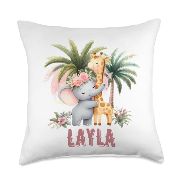 LAYLA Name Baby Girl Safari Animal Theme Decor Gifts Throw