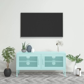 vidaXL Industrial Steel TV Stand/Cabinet in Mint Green - Durable, Practical Design, 41.3x13.8x19.7 inches, Mesh Doors, Internal Shelf, Cable Management System, Height Adjustable