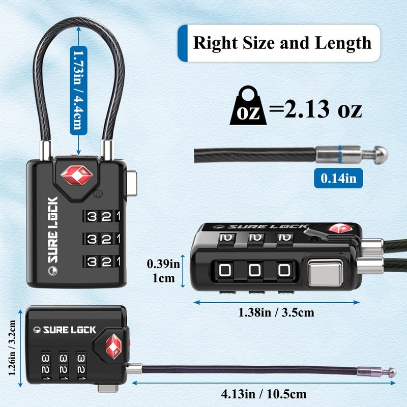 SURE LOCK TSA Compatible Travel Luggage Locks, Inspection Indicator, Easy