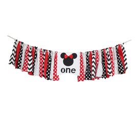 Black Red Minnie Party Decor Supplies, Minnie Birthday Banner,Black and Red Minnie Bow 1st One Year Birthday Banner High Chair Banner Minnie High Chair Banner Girl 1st Birthday Black Red Party Decor