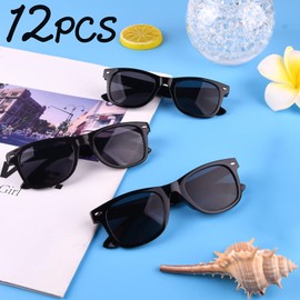 MIAHART 12 Pack Kids Party Sunglasses Bulk Summer Party Favors Retro Glasses for Boys and Girls Birthday Party Supplies, Black