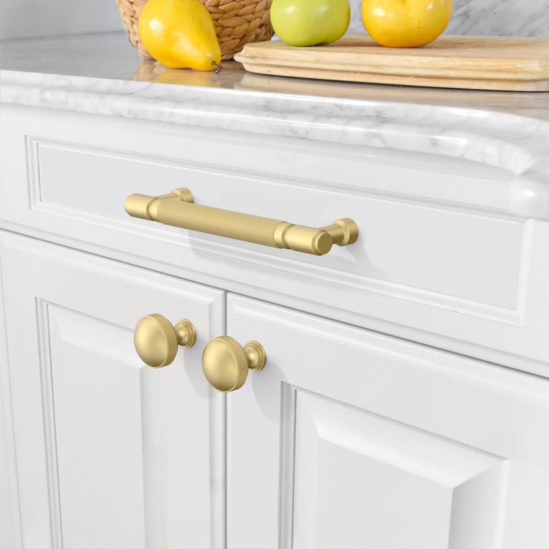 Amerdeco 10 Pack Brushed Gold knurled Cabinet Pulls 5 Inch(128mm)