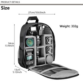 Trintion Camera Backpack Waterproof Photography Camera Case Laptop Photography Backpack with Removable Padded Insert for DSLR SLR Camera Lens Case Fits Up to 13 inch Laptop (Grey)