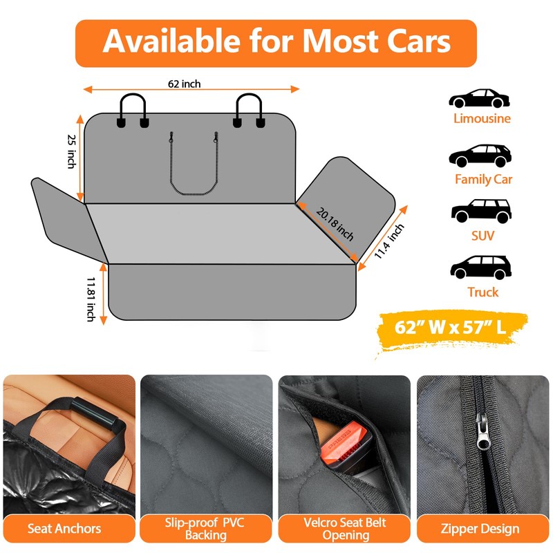 URPOWER Dog Car Seat Cover for Back Seat - Waterproof