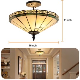 Capulina Tiffany Ceiling Light 2 Light 16 Inches Wide Cream Style Stained Glass Semi Flush Mount Ceiling Lamp for Dining Room Porch Hallway Kitchen Entryway