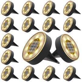 Joomer Solar Ground Lights, 16 Pack 8 LED Solar Lights Outdoor IP68 Waterproof Disc Light In-Ground Landscape Lighting Outdoor for Patio Pathway Lawn Yard Driveway Walkway (Warm White)