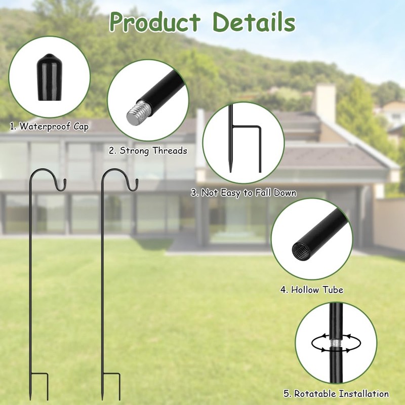 OFFCUP Shepherds Crook Hooks, 2pcs 75cm Bird Feeder Pole with